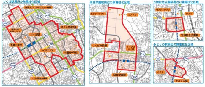 赤枠で示している、無電柱化区域の地図