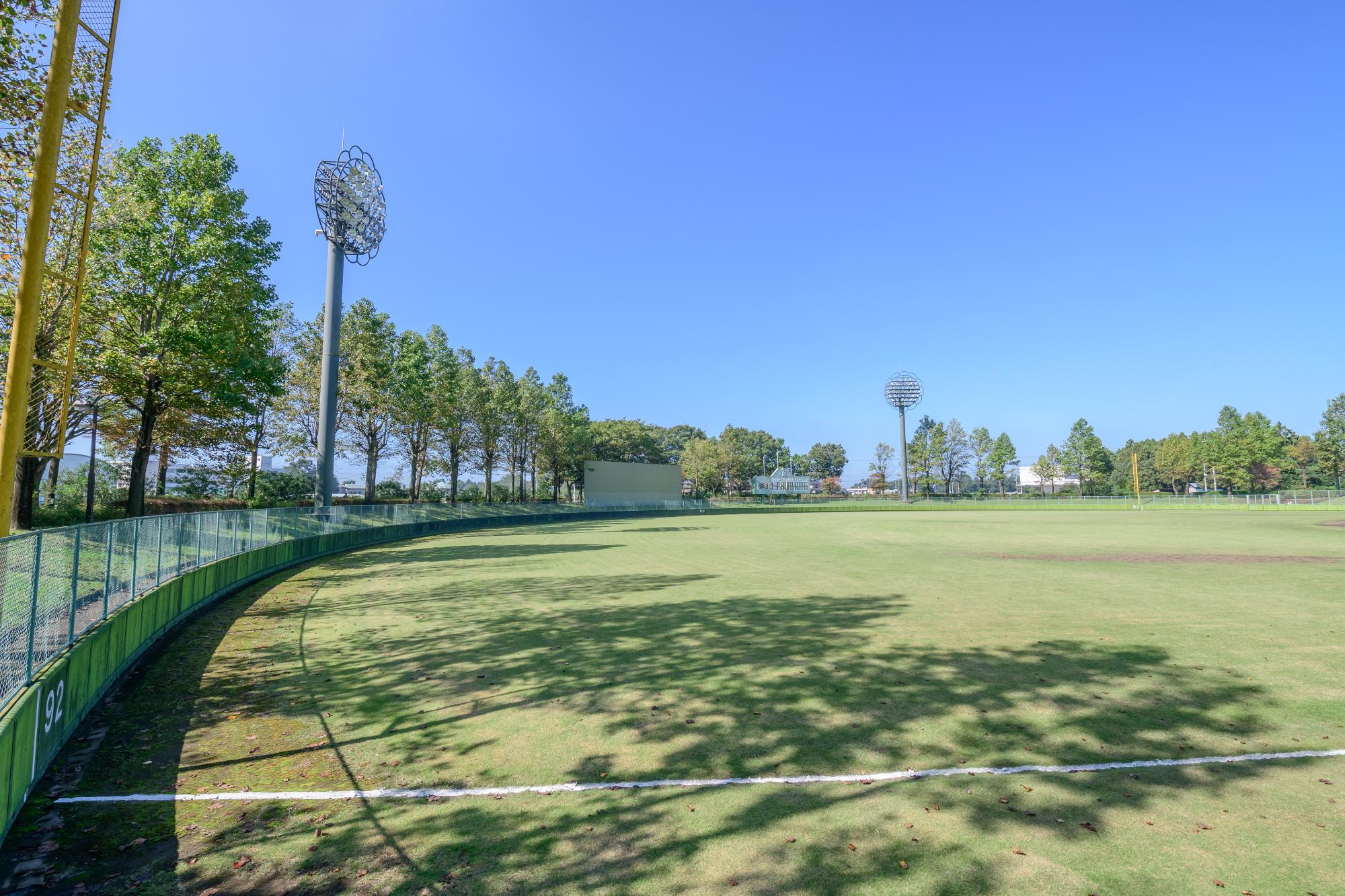 照明がヒマワリ型の野球場がある茎崎運動公園の写真