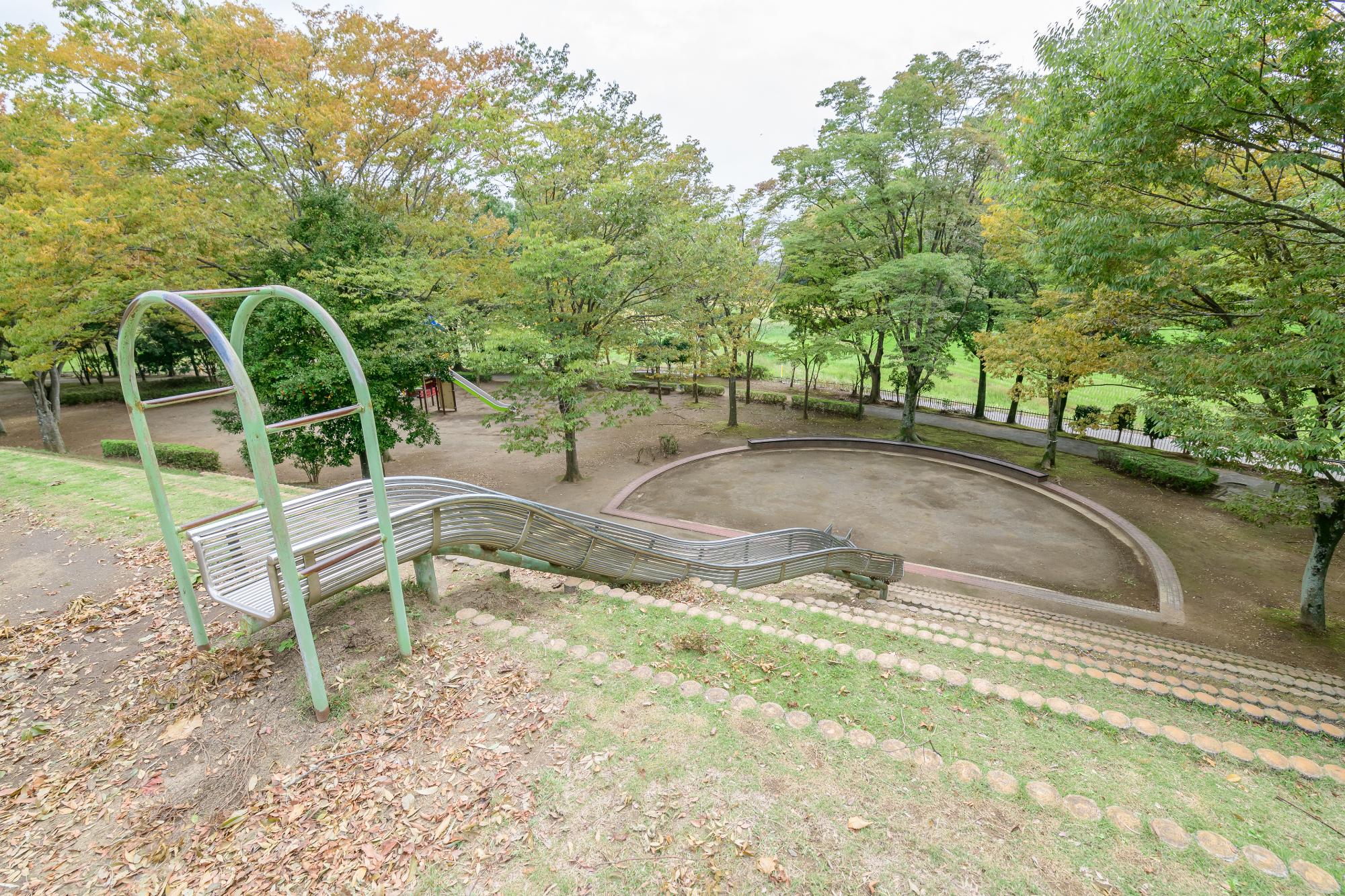 斜面にロング滑り台のあるさくら運動公園の写真