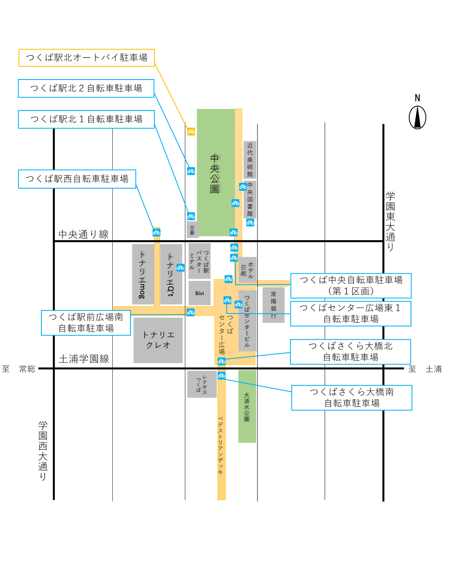 つくば駅周辺_定期利用自転車駐車場位置図