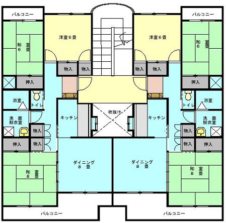 要害住宅1号棟、2号棟の間取り図