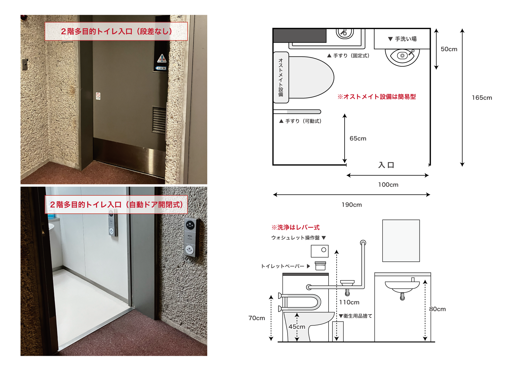 つくば文化会館アルス二階多目的トイレ詳細図