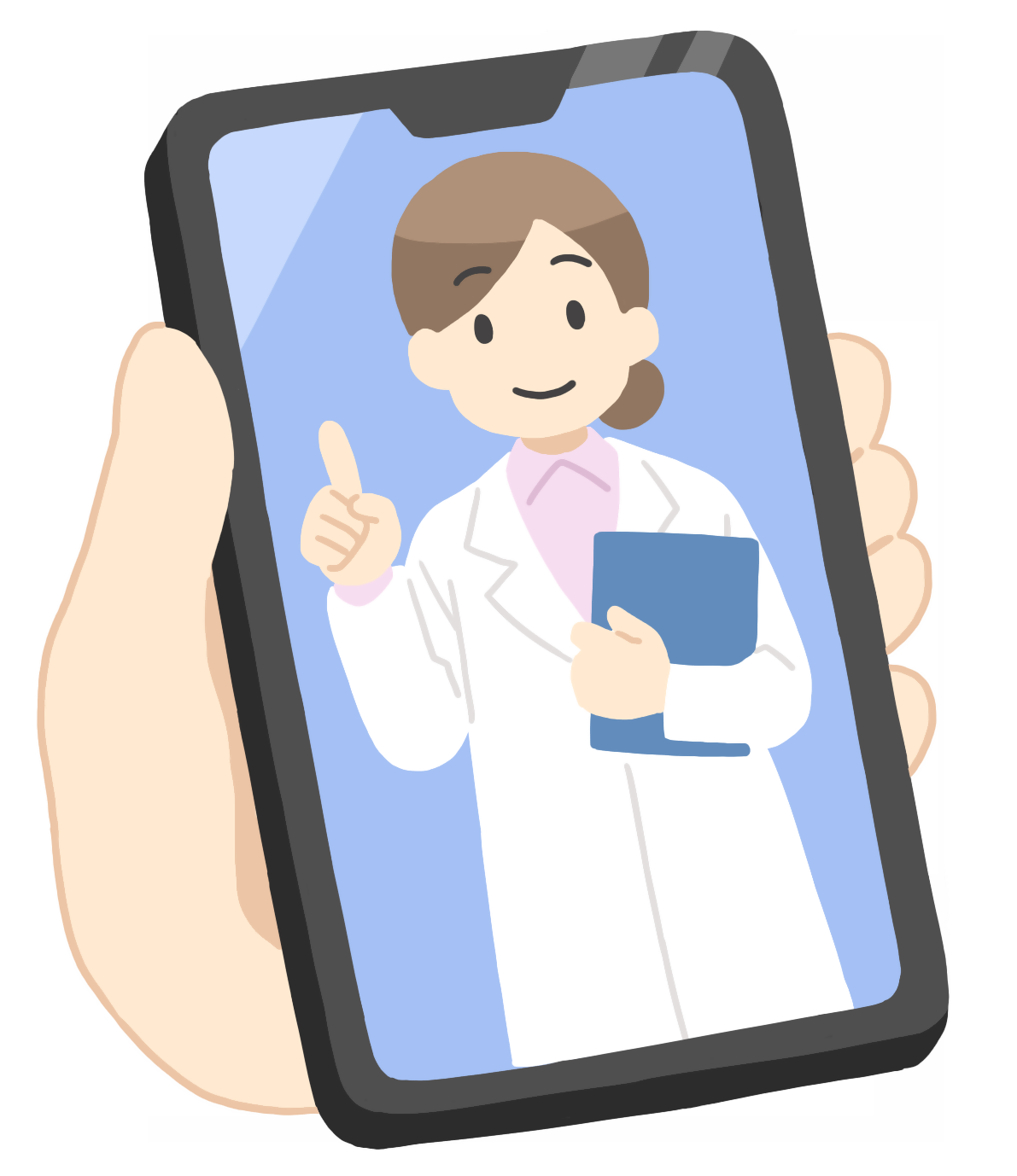 スマートフォンでオンライン診療をしている様子です。