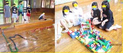 作品と記念撮影する子どもたちの写真