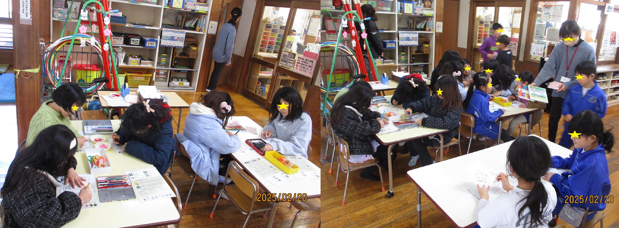 吊るしびなを作る子供たち