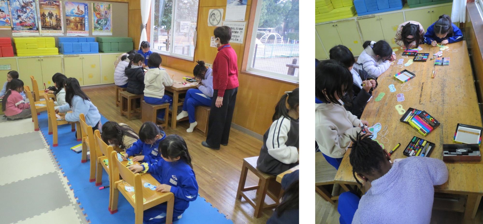 吊るしびなに色付け中