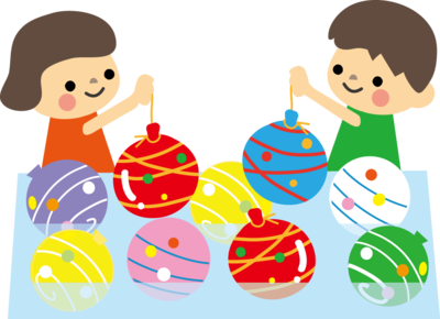 女の子と男の子がヨーヨーで遊んでいるイラストの画像