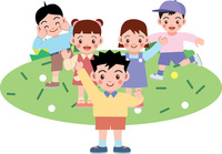 こどもたちが笑顔で遊んでいるイメージのイラスト