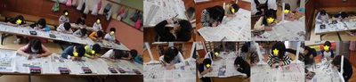 多くの子どもたちがプラ板の制作をしている様子