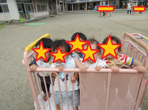 大好きな散歩車に乗って
