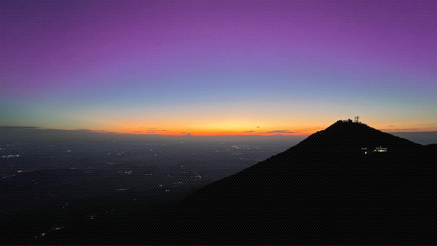 筑波山頂から見える日没の画像