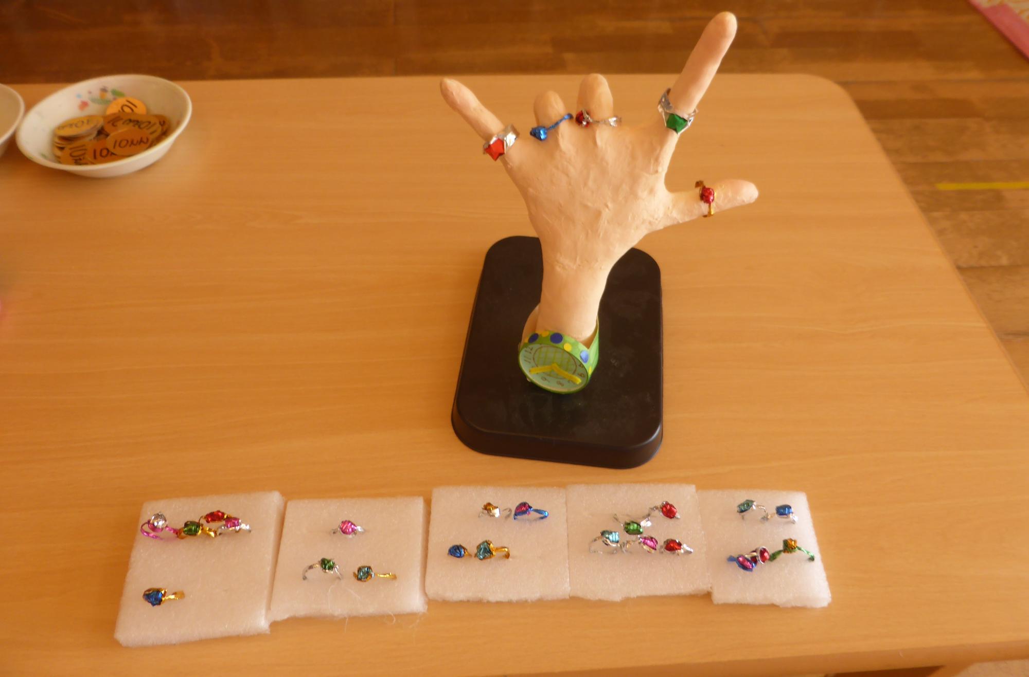 指輪がモデルの手について、売っています。