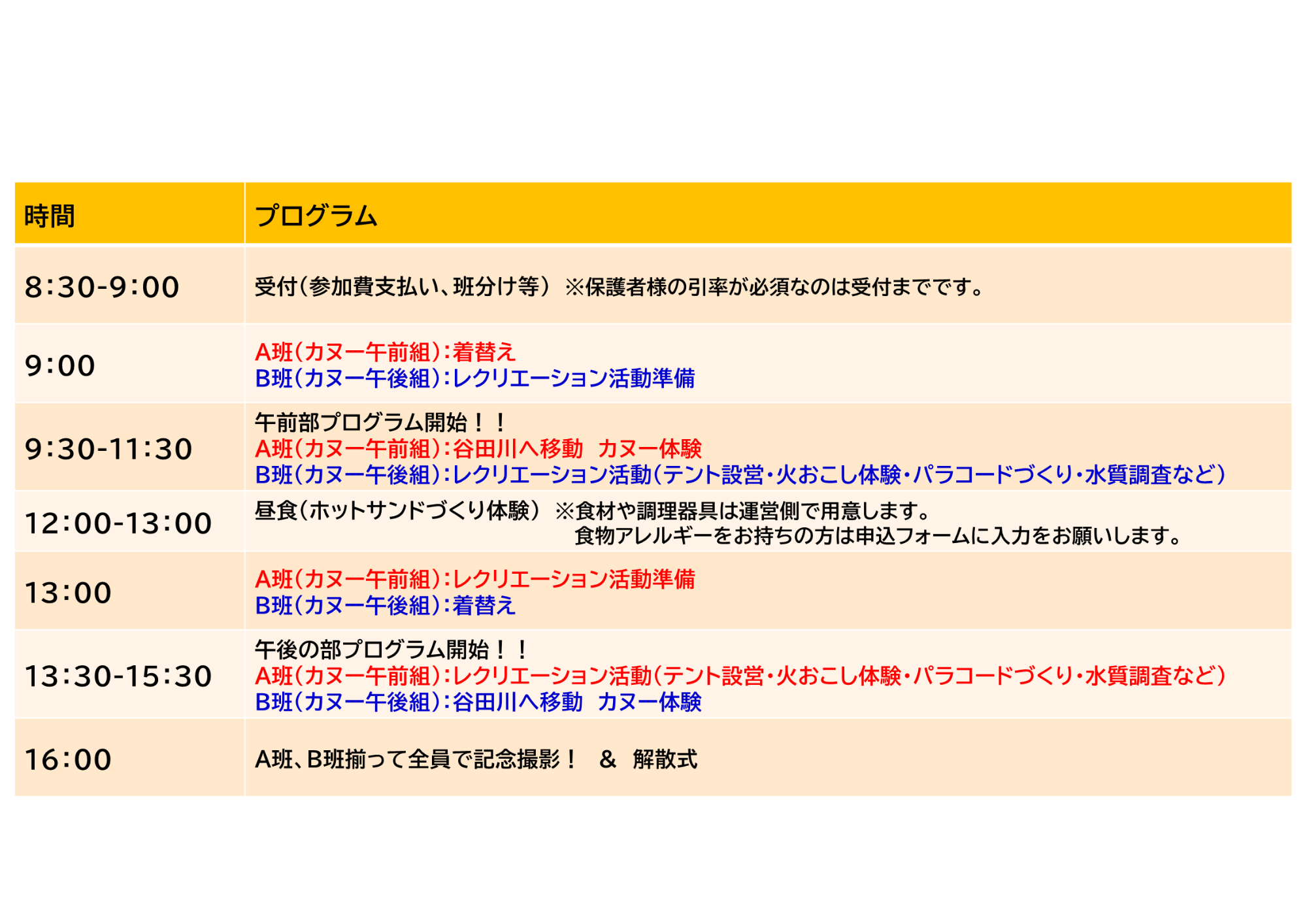 当日のスケジュール（予定）