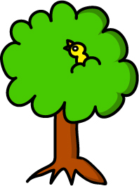 木にとまっている黄色い鳥のイラスト