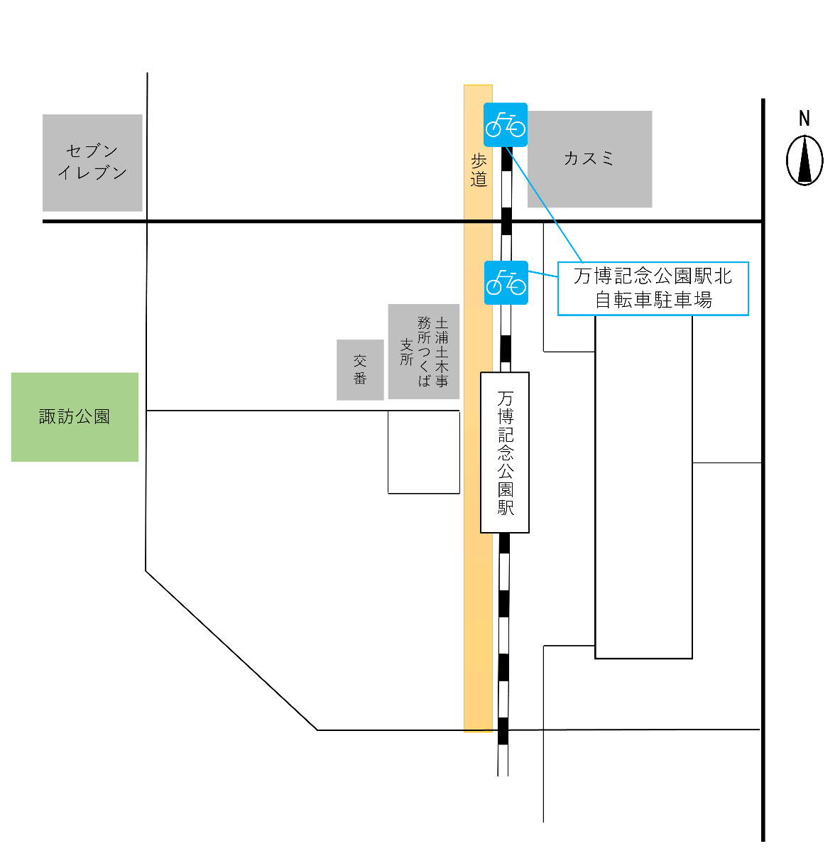 万博記念公園駅周辺自転車等駐車場の位置図