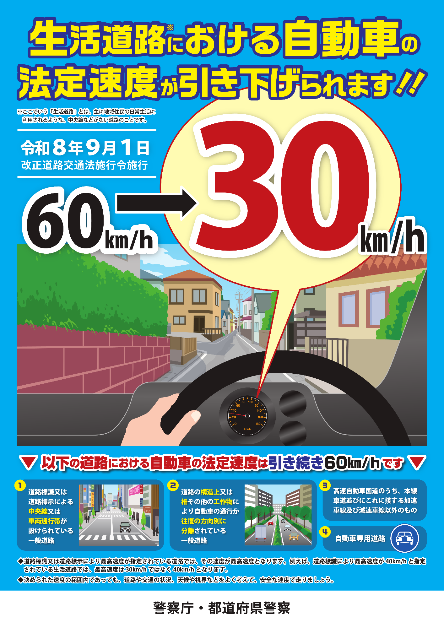 生活道路の法定速度引き下げ（警察庁・都道府県警察）