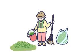 芝を集めている人