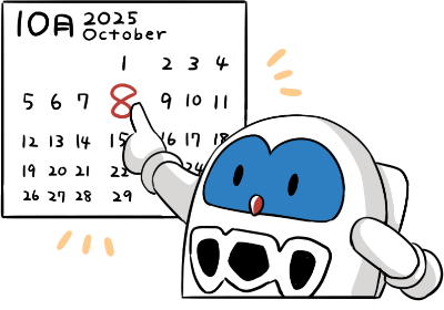 【イメージ】インターネットの回答期限である10月8日を指さすフックン船長
