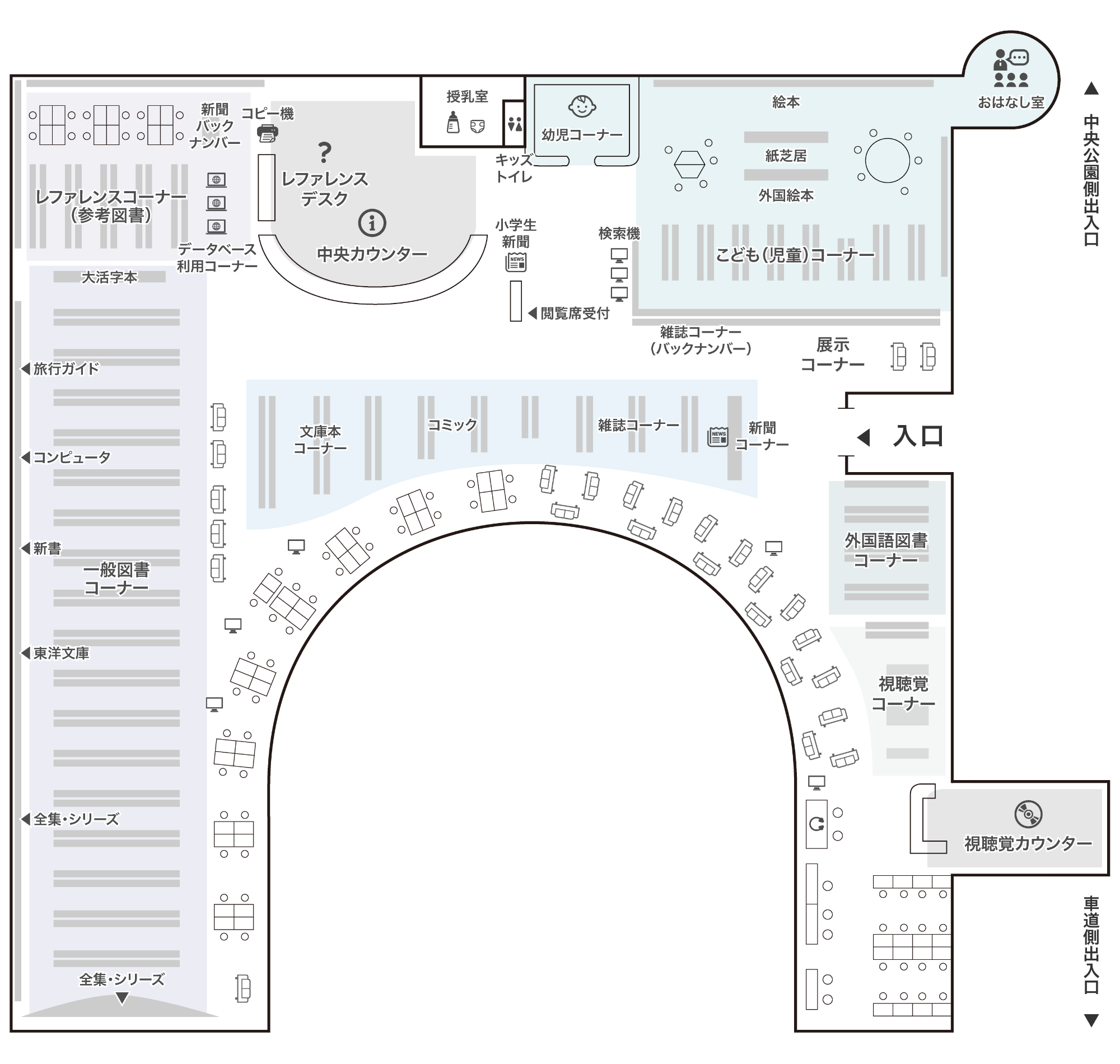 つくば市立中央図書館フロアマップ