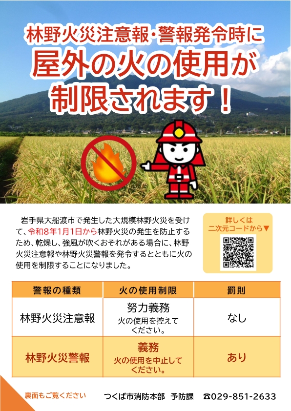 火の使用制限に関するチラシ表面