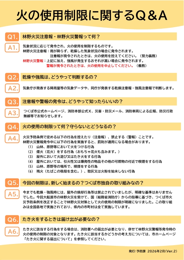 火の使用制限に関するチラシ裏面