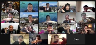 第5回HackMyTsukuba2021の参加者が映し出されているオンラインミーティング中のパソコン画面の写真