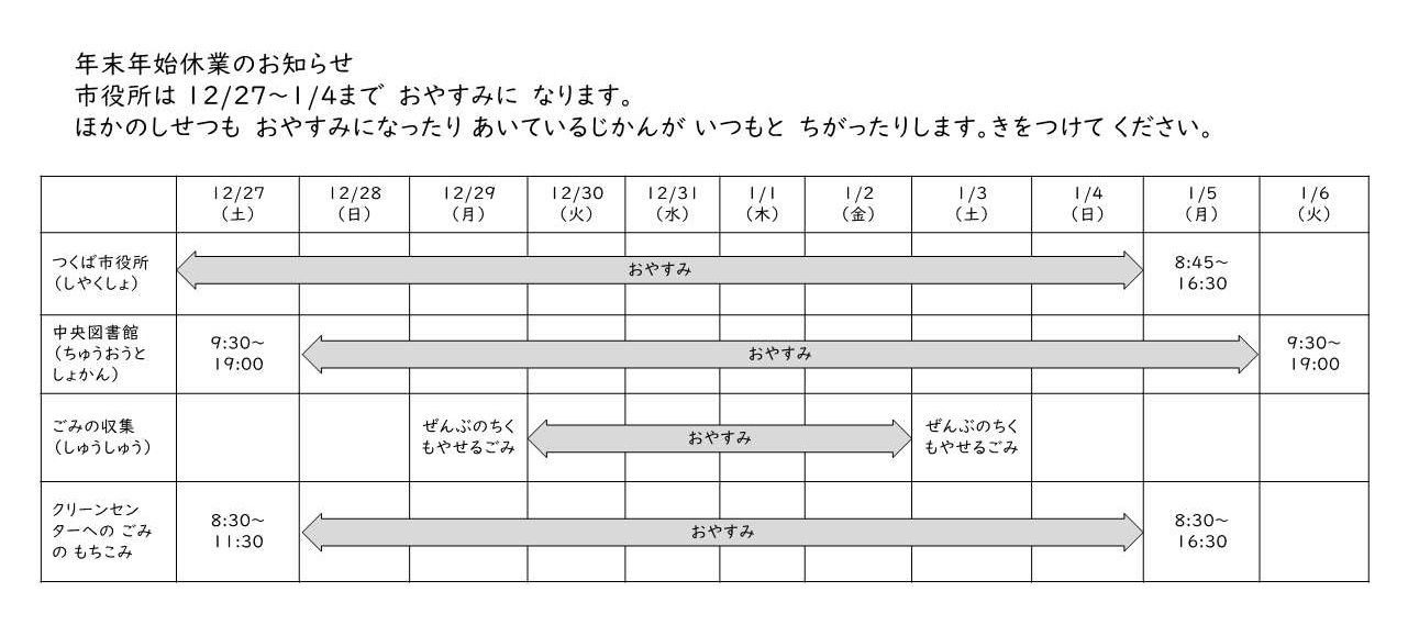 年末年始のお知らせ
