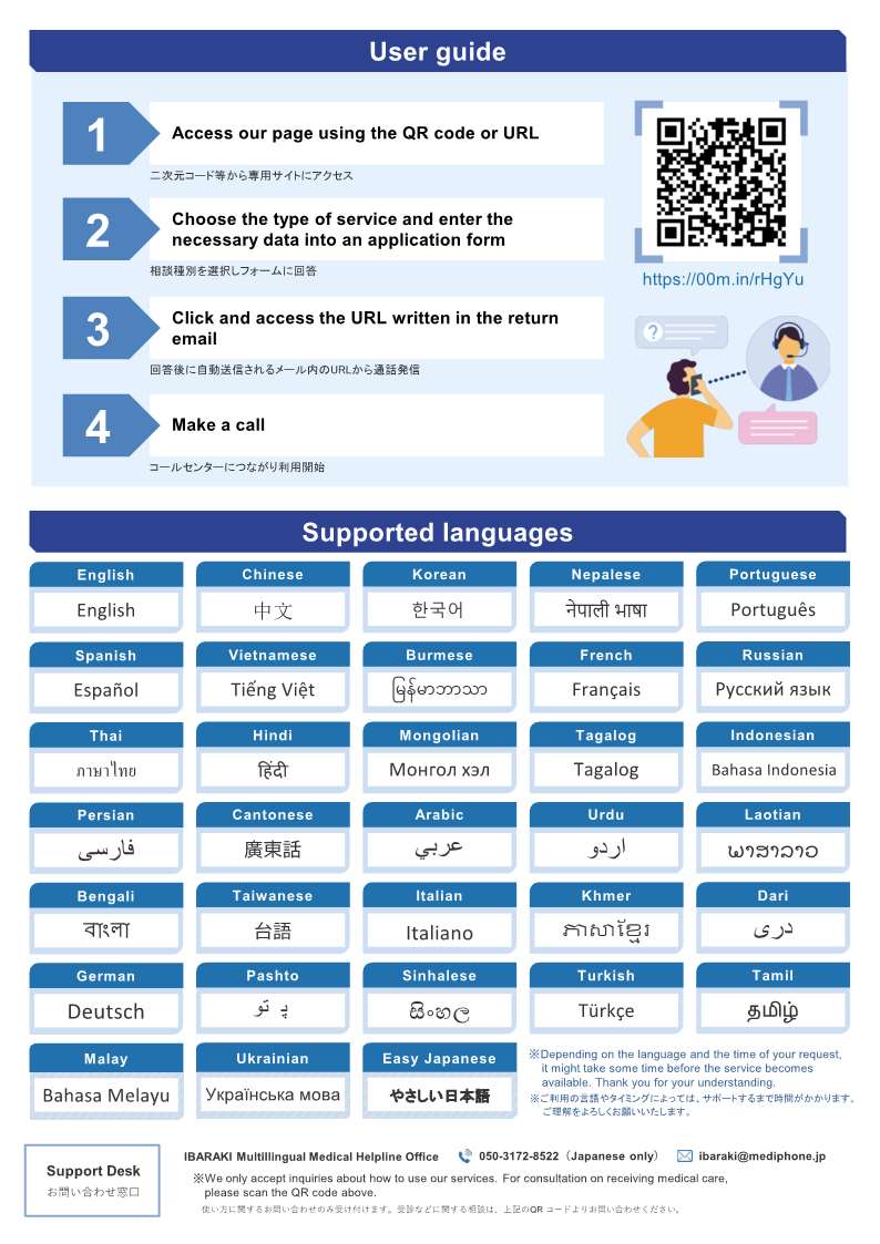 IBARAKI Multilingual Medical Helpline Flyer 2
