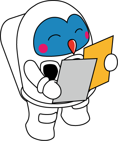 ふっくんがパンフレットを読んでいる様子