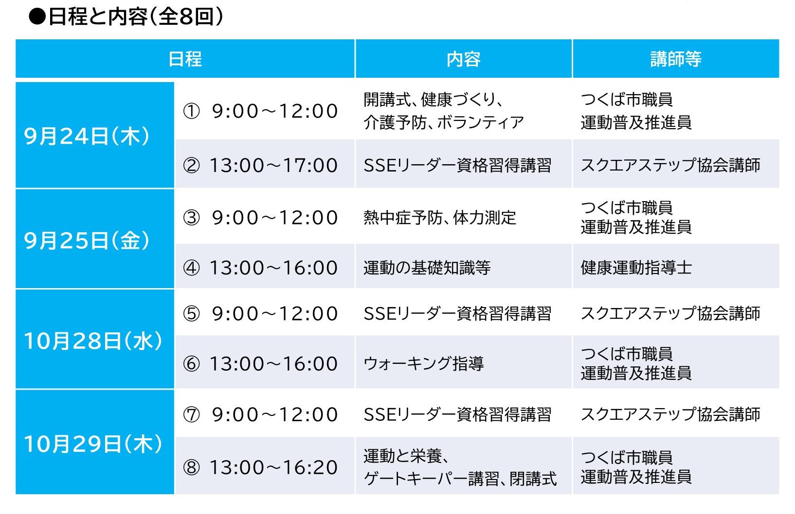 令和8年度運動普及推進員養成講座日程