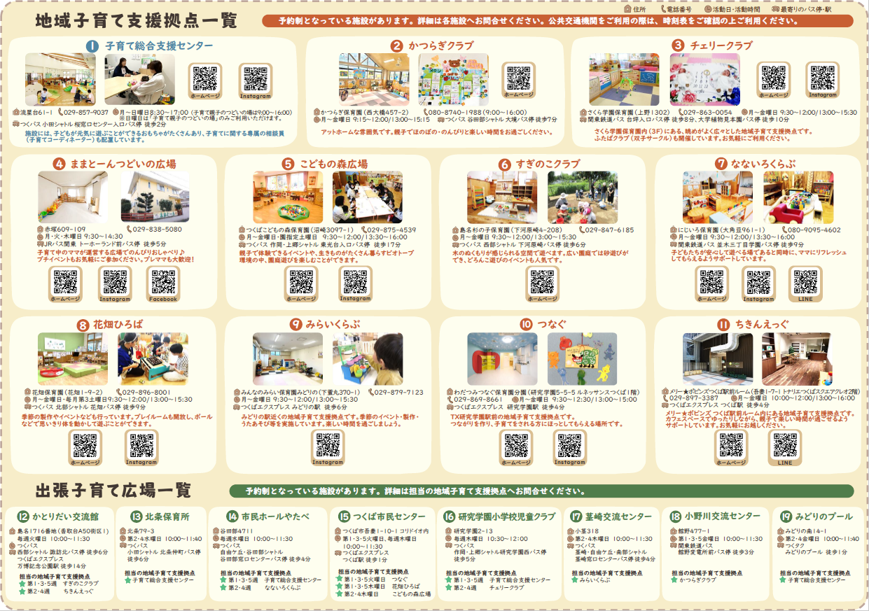 地域子育て支援拠点・出張子育て広場案内チラシ（内面）