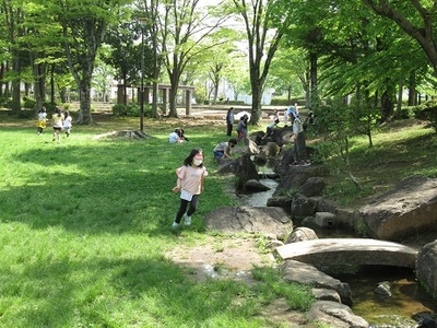 公園で走っている女の子の写真