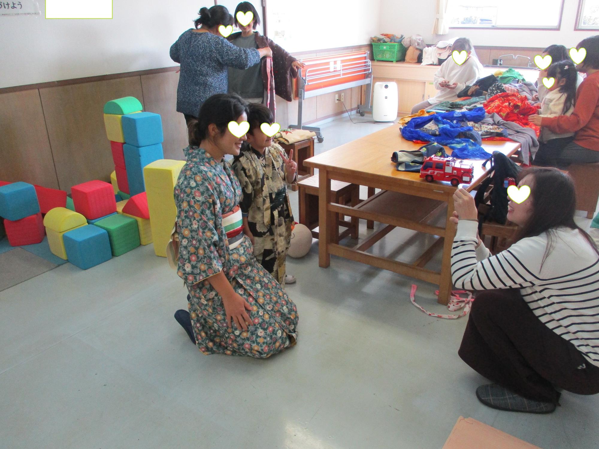 母子で着付けし記念撮影