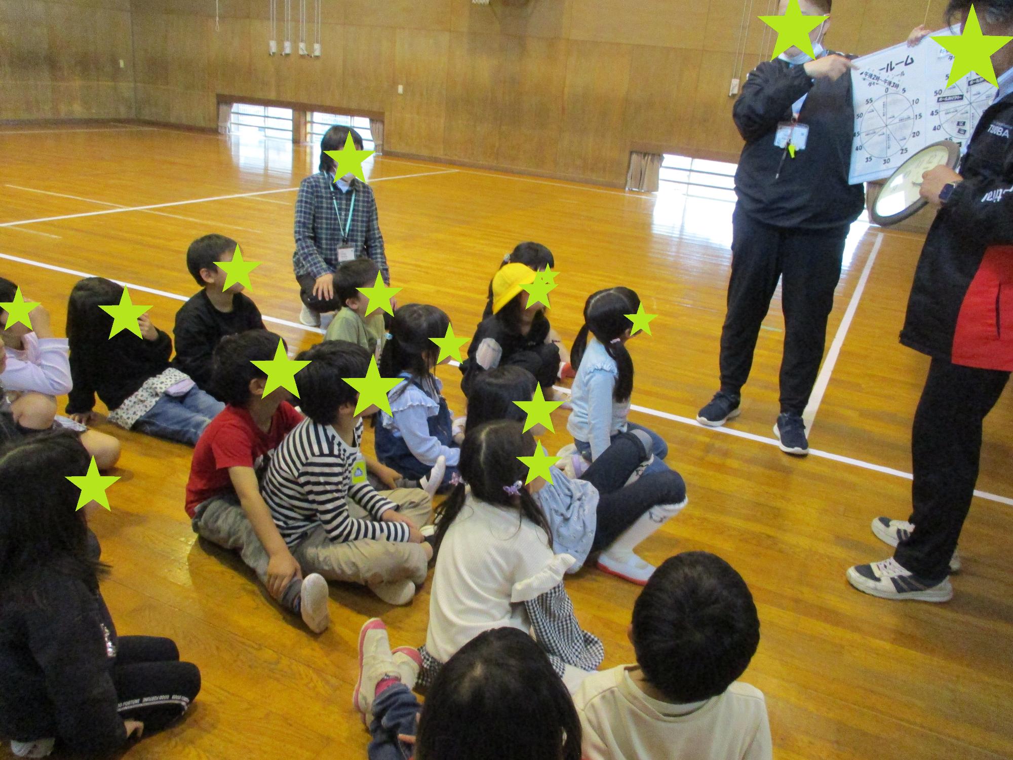 先生の説明を聞く1年生だち