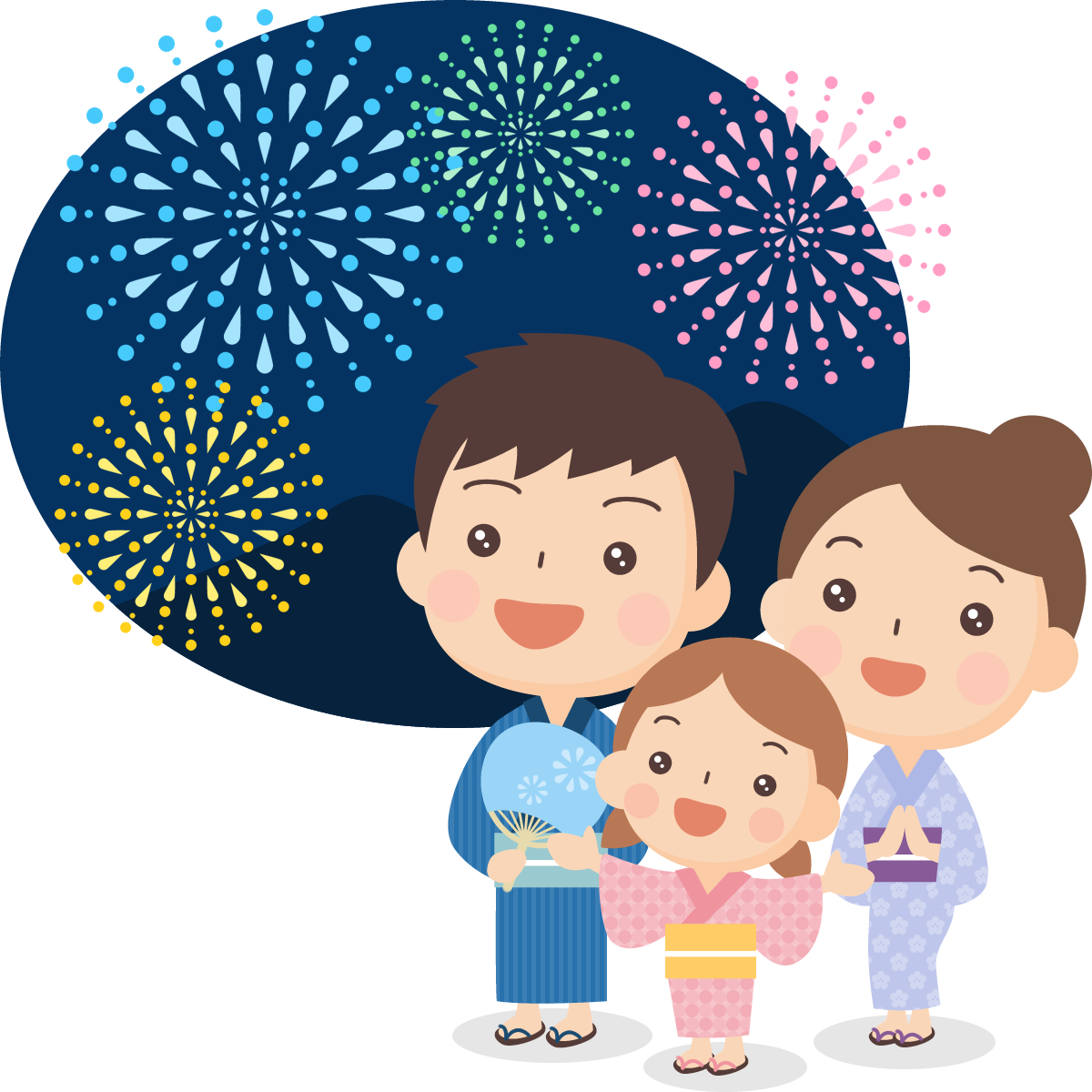 花火を見る親子