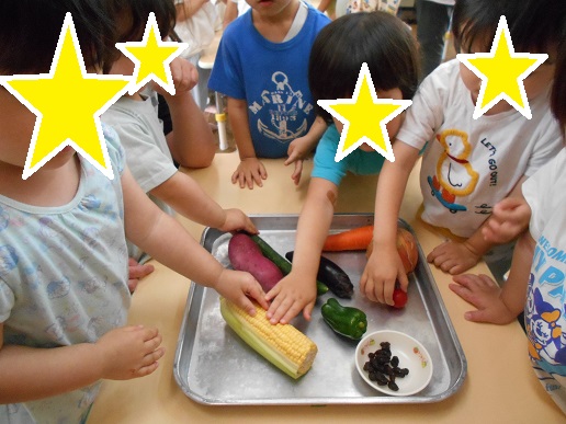 野菜を触っているところ